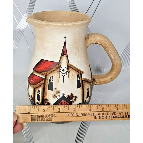 Hilda Artisan Ceramic Stoneware‎ Serveware Pitcher Religious Church Landscape - Picture 15 of 15